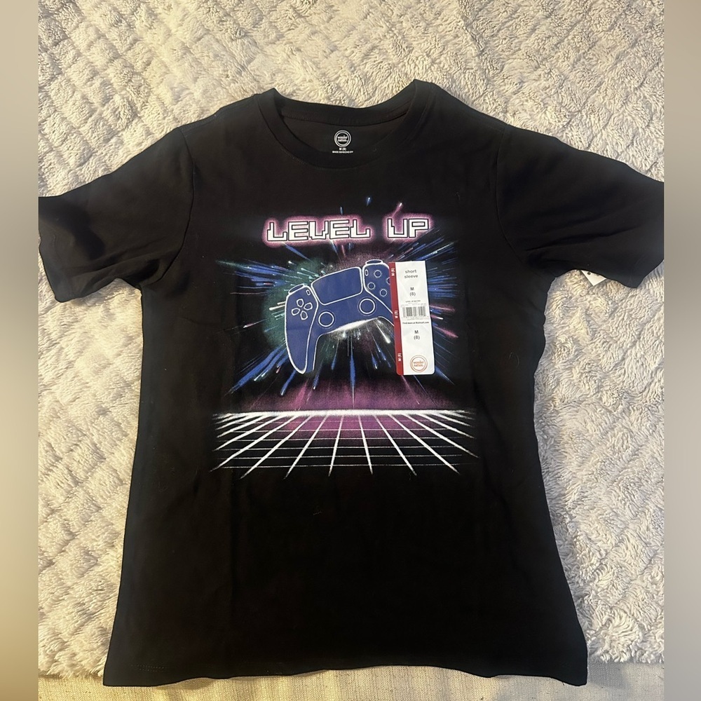 Wonder Nation Black Tee with Gaming Controller Design